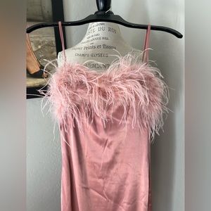 Fashion Nova pink satin midi cocktail dress; Size S